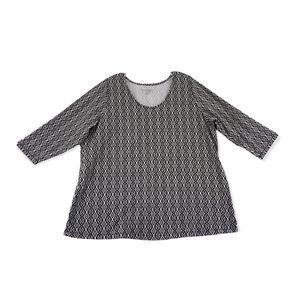 Jessica London Blouse Scoop Neck Stretchy Diamond Print Black Womens Size 22/24